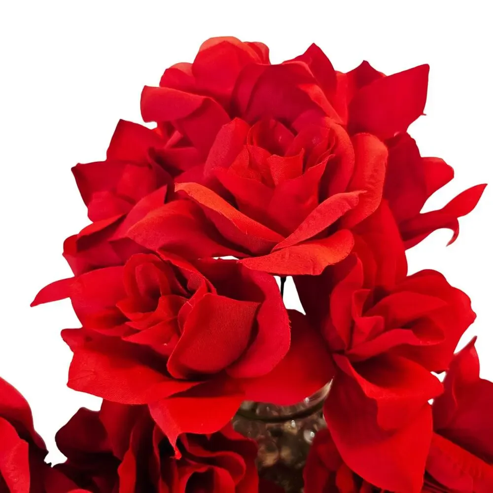 Red Artificial Silk Rose Flowers Wired Stems Wedding Craft 3